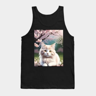 Cat in a cherry blossom tree - Modern digital art Tank Top